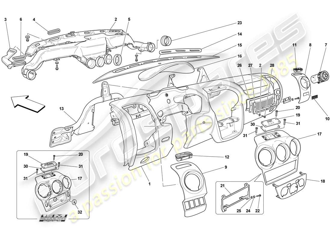 ferrari f430 scuderia (rhd) tableau de bord schéma des pièces