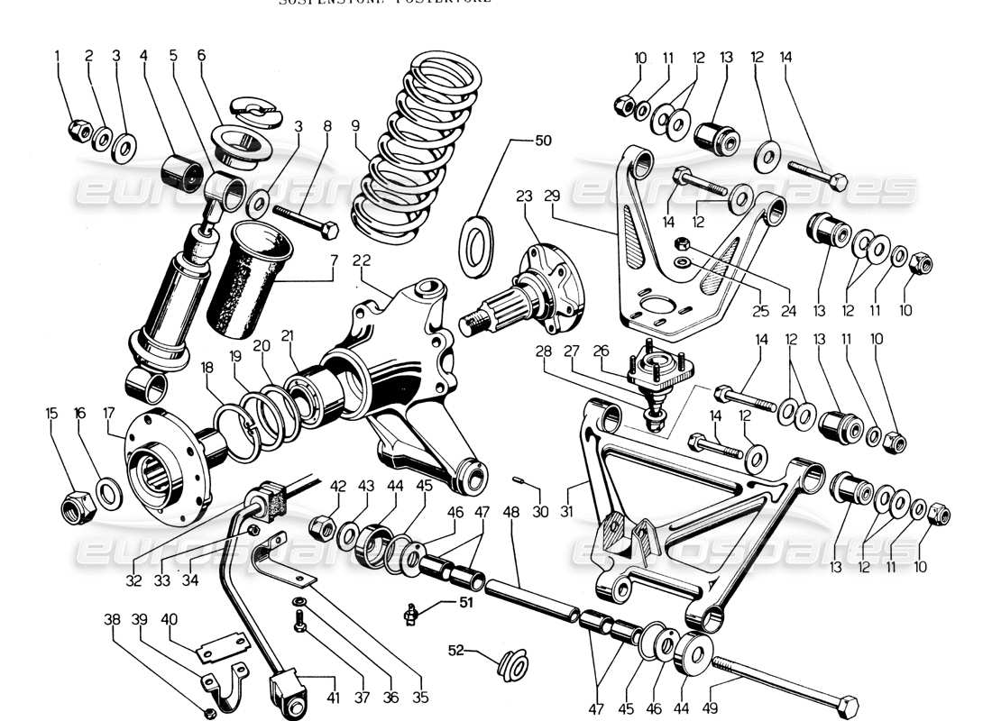 LAMBORGHINI ESPADA SUSPENSION ARRIÈRE ET MOYEU SÉRIE III (DA 756 À 920) SCHÉMA DES PIÈCES lamborghini espada suspension arrière et moyeu série iii (da 756 à 920) schéma des pièces