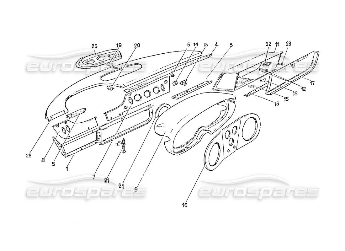 ferrari 365 gt 2+2 (coachwork) schéma des pièces du tableau de bord