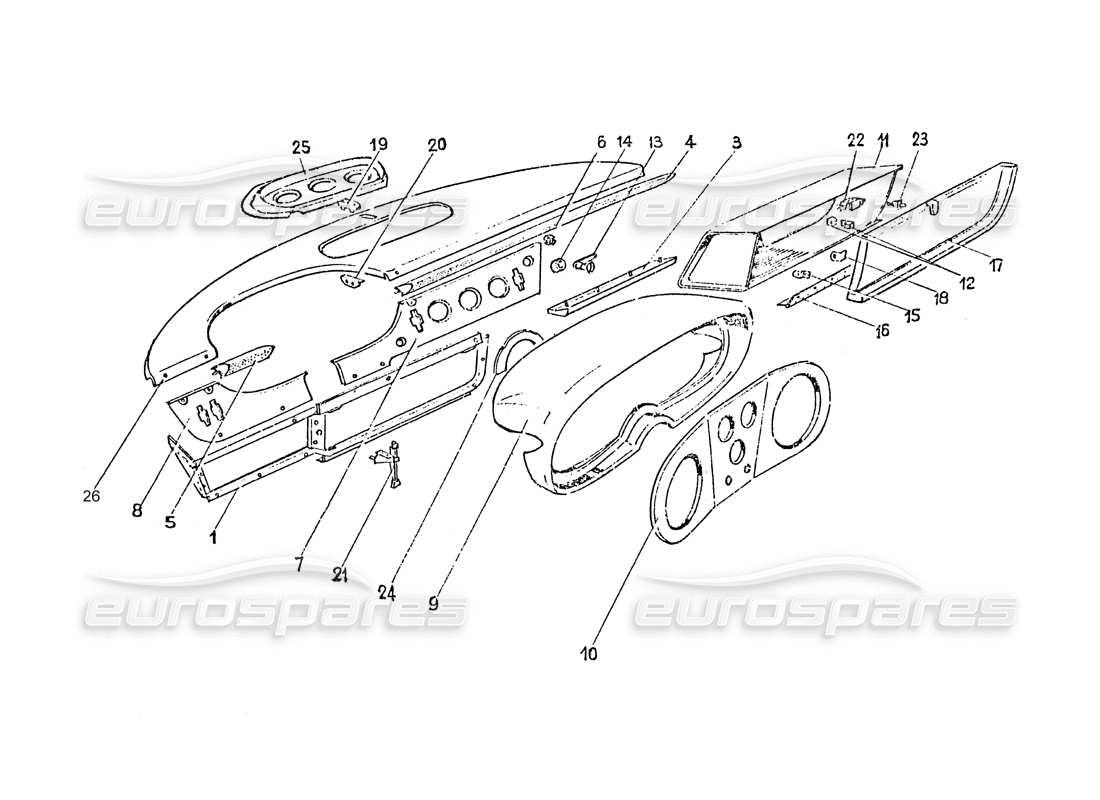 ferrari 365 gt 2+2 (coachwork) tableau de bord schéma des pièces