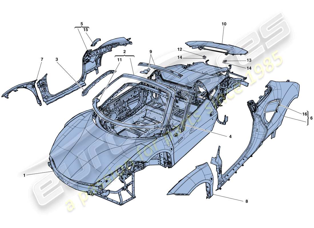 ferrari 488 spider (rhd) carrosserie - garniture extérieure schéma des pièces