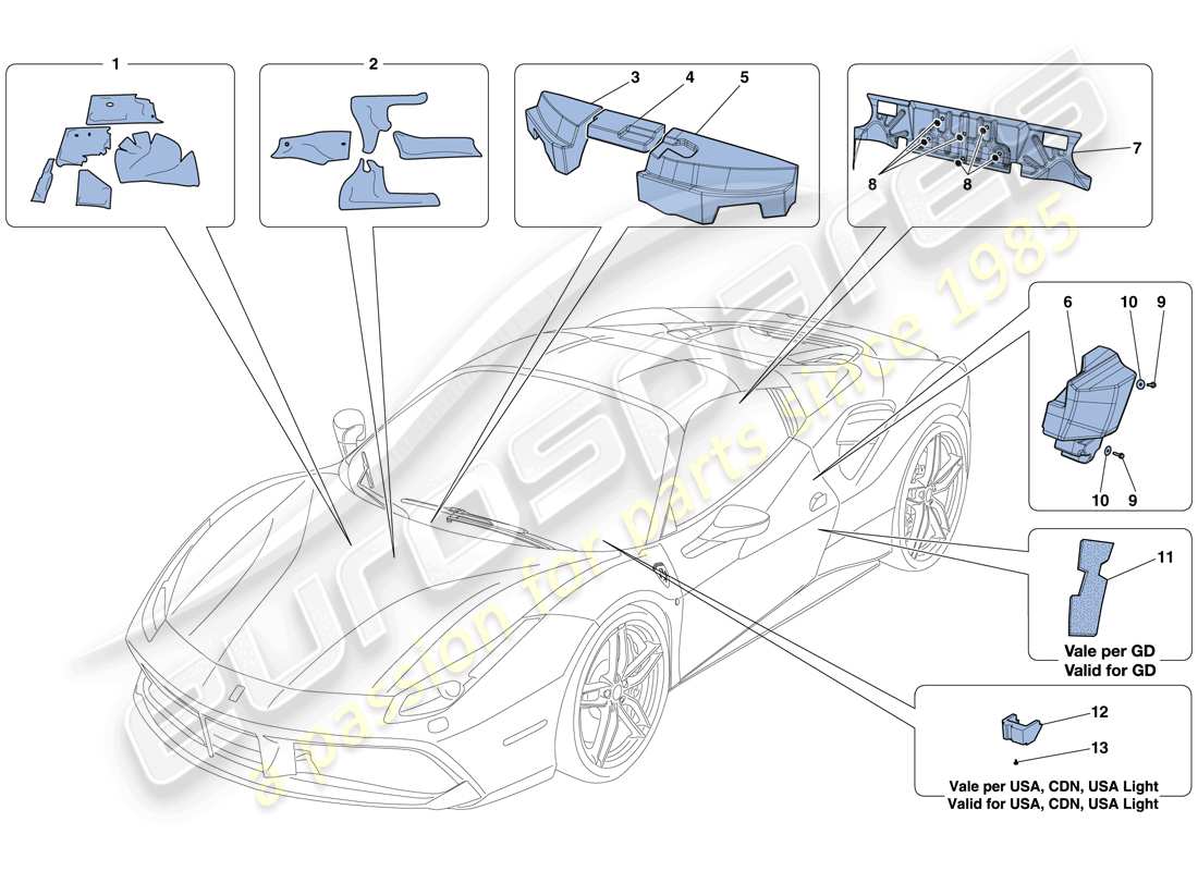 ferrari 488 spider (usa) isolation schéma des pièces