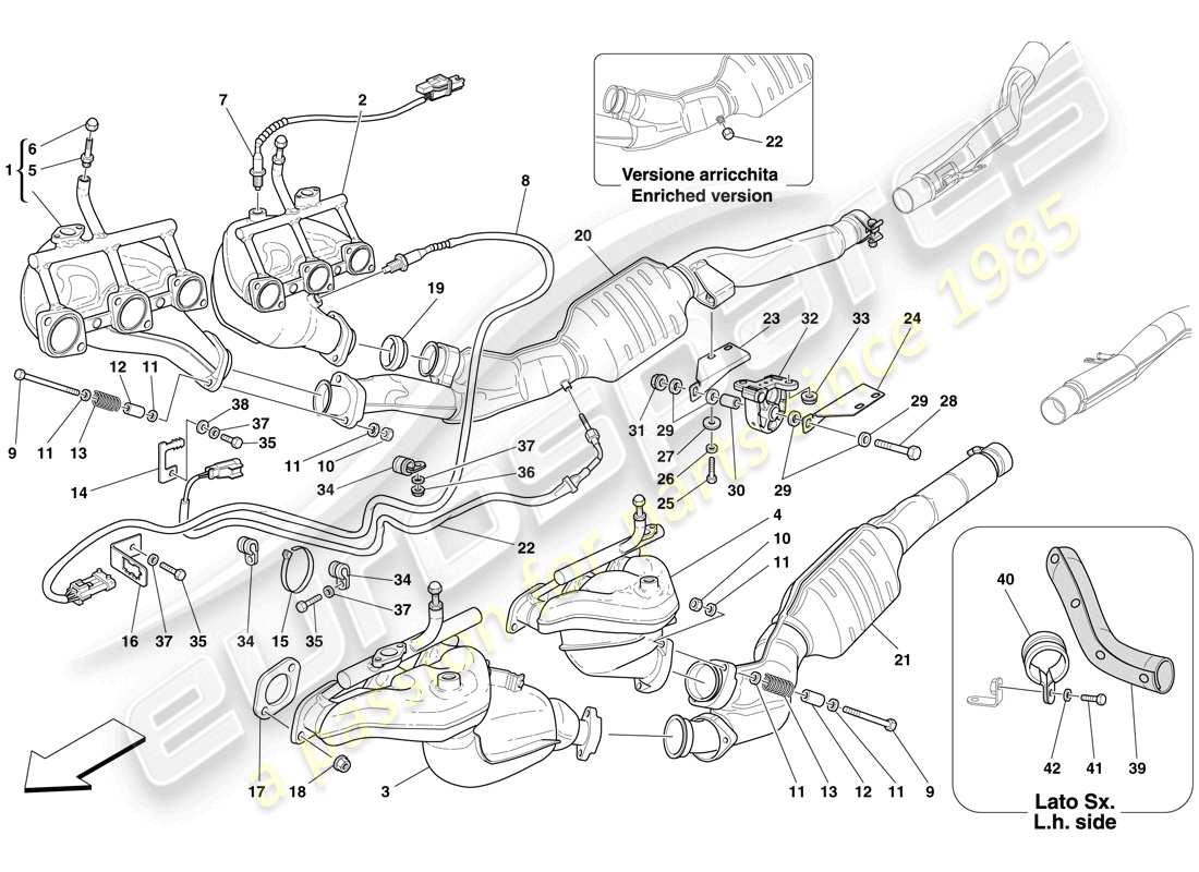 ferrari 612 sessanta (europe) système d'échappement avant schéma des pièces