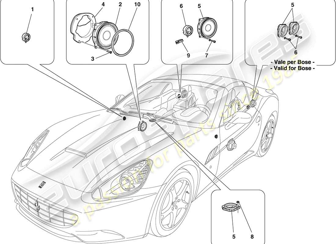 ferrari california (usa) système de haut-parleurs audio schéma des pièces
