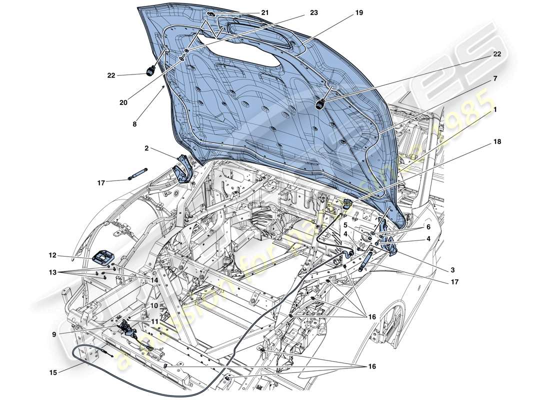 ferrari f12 berlinetta (europe) couvercle avant et mécanisme d'ouverture schéma des pièces