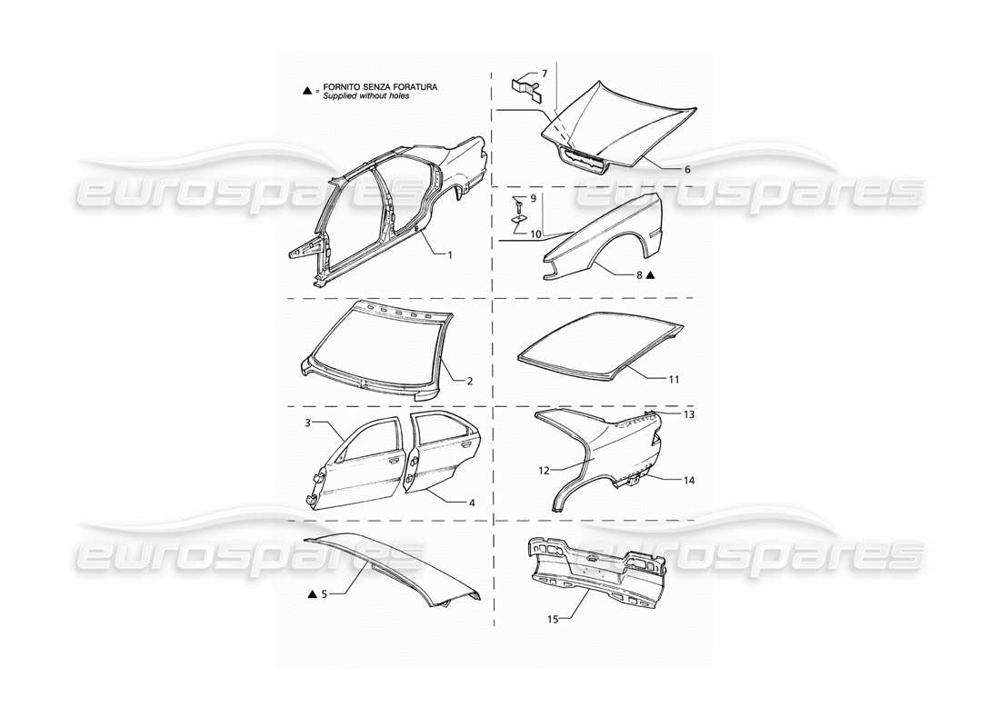 maserati qtp v6 (1996) coque de carrosserie : panneaux extérieurs (lhd) schéma des pièces