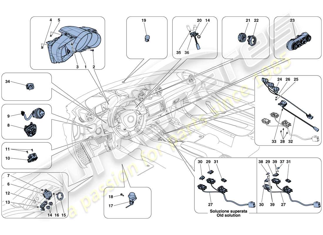 ferrari california t (europe) tableau de bord et instruments pour tunnel schéma des pièces