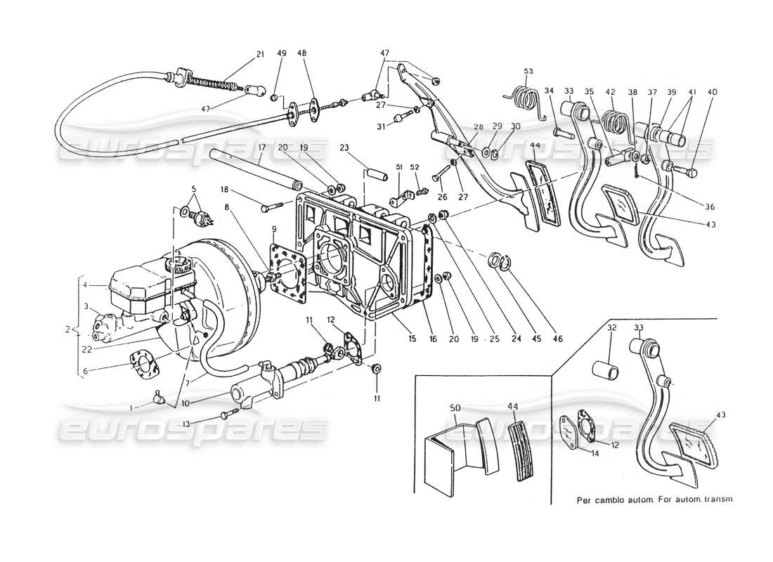 maserati 418 / 4.24v / 430 tableau de pédales et frein assisté, schéma des pièces de direction droite