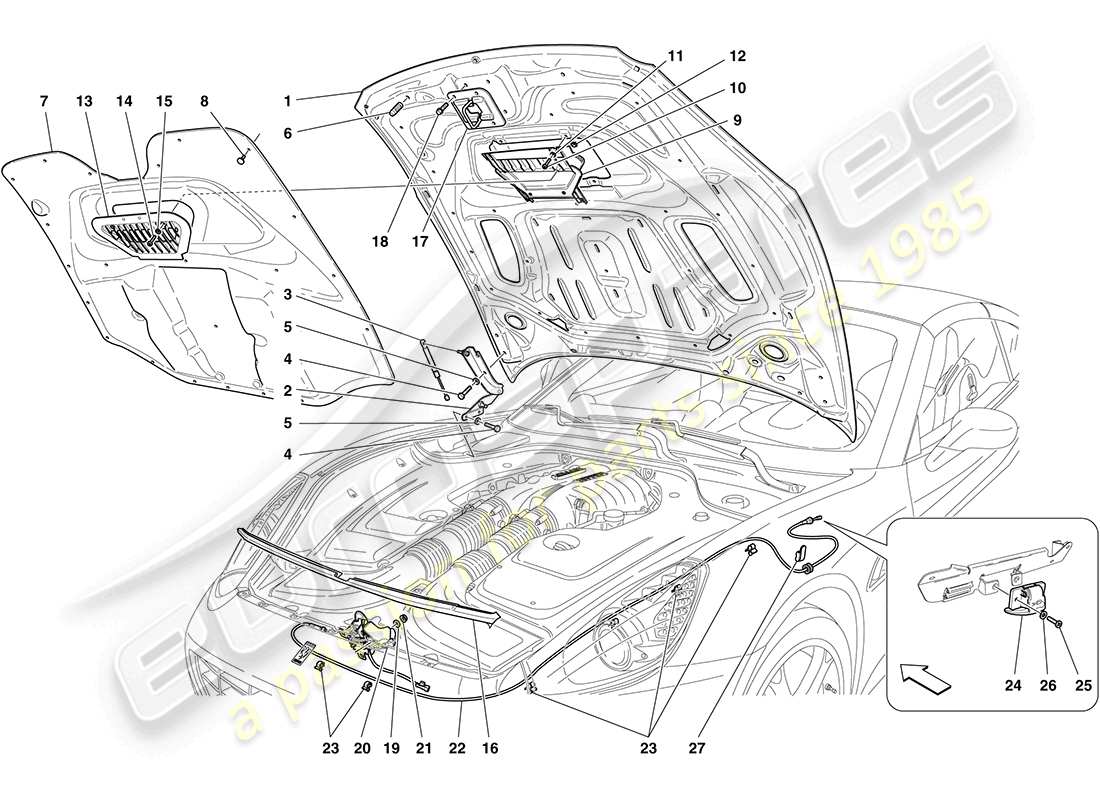 ferrari california (rhd) diagramme des pièces du couvercle avant
