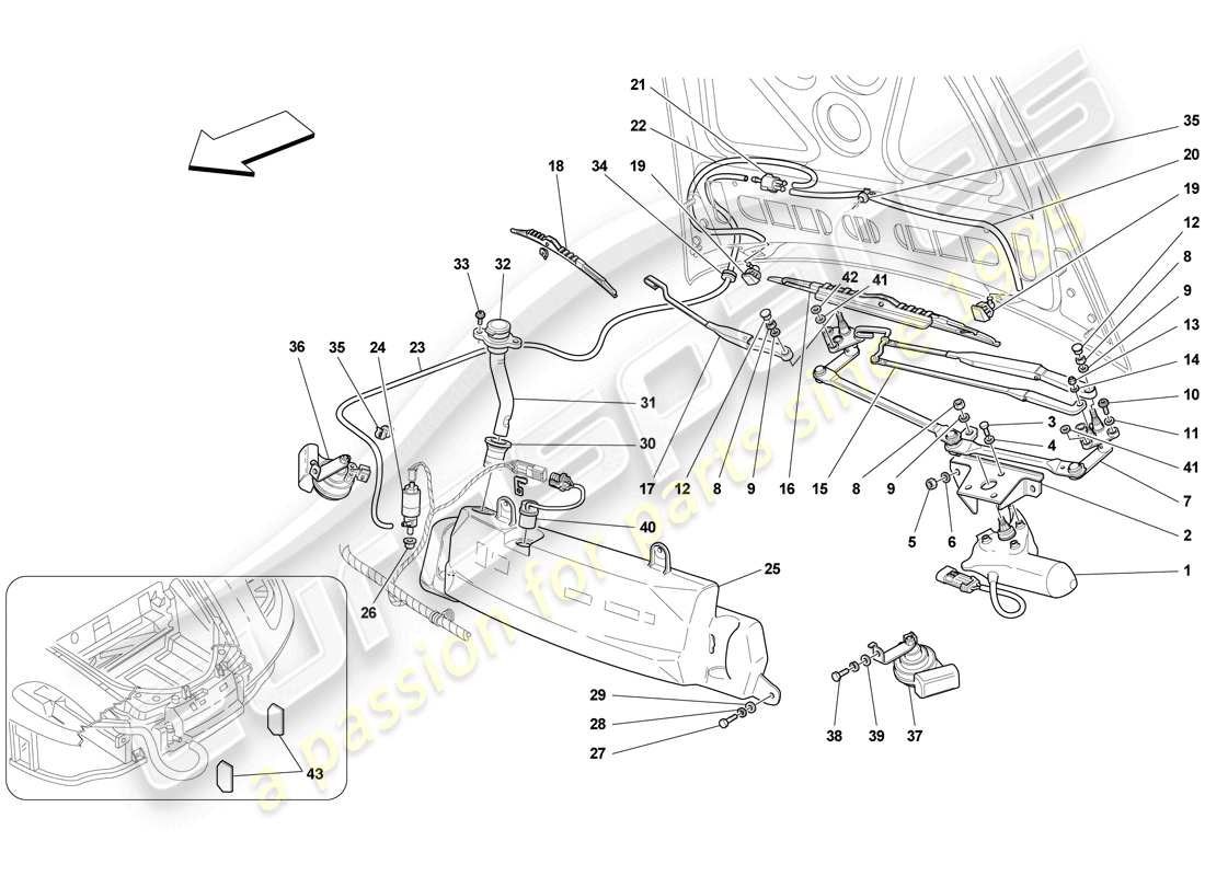 ferrari f430 scuderia spider 16m (usa) essuie-glace, rondelle glace et klaxons schéma des pièces