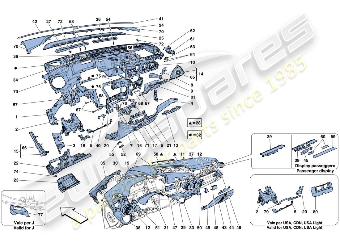 ferrari f12 tdf (europe) diagramme des pièces du tableau de bord