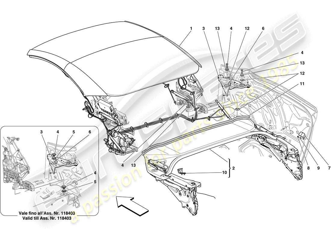 ferrari california (rhd) toiture électrique : structure schéma des pièces
