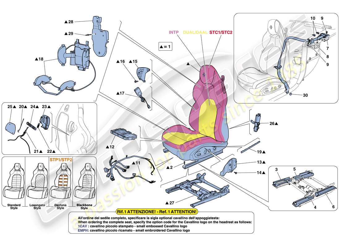 ferrari california t (usa) siège avant - ceintures de sécurité schéma des pièces