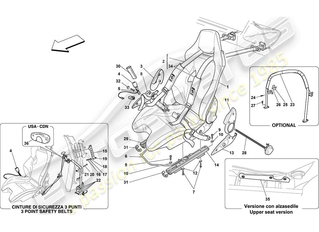 ferrari f430 coupe (rhd) racing seat-4 point siege harnais-rollbar schéma des pièces
