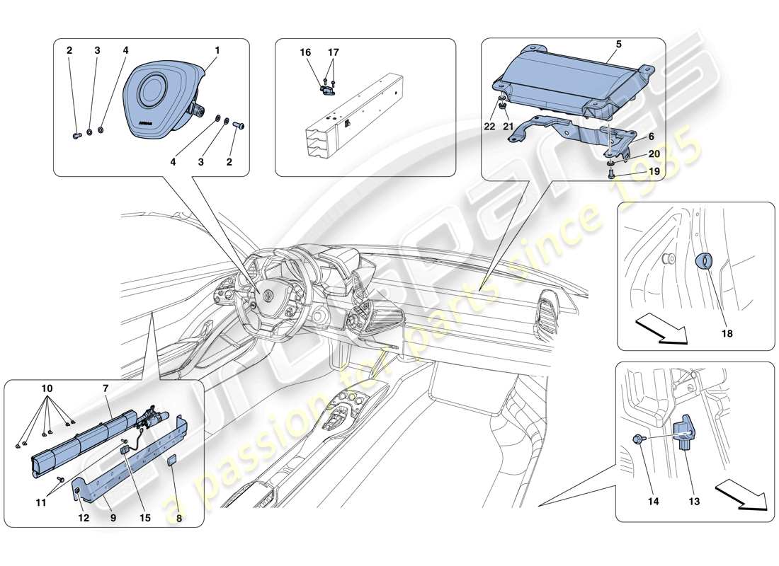 ferrari 458 spider (rhd) diagramme des pièces des airbags