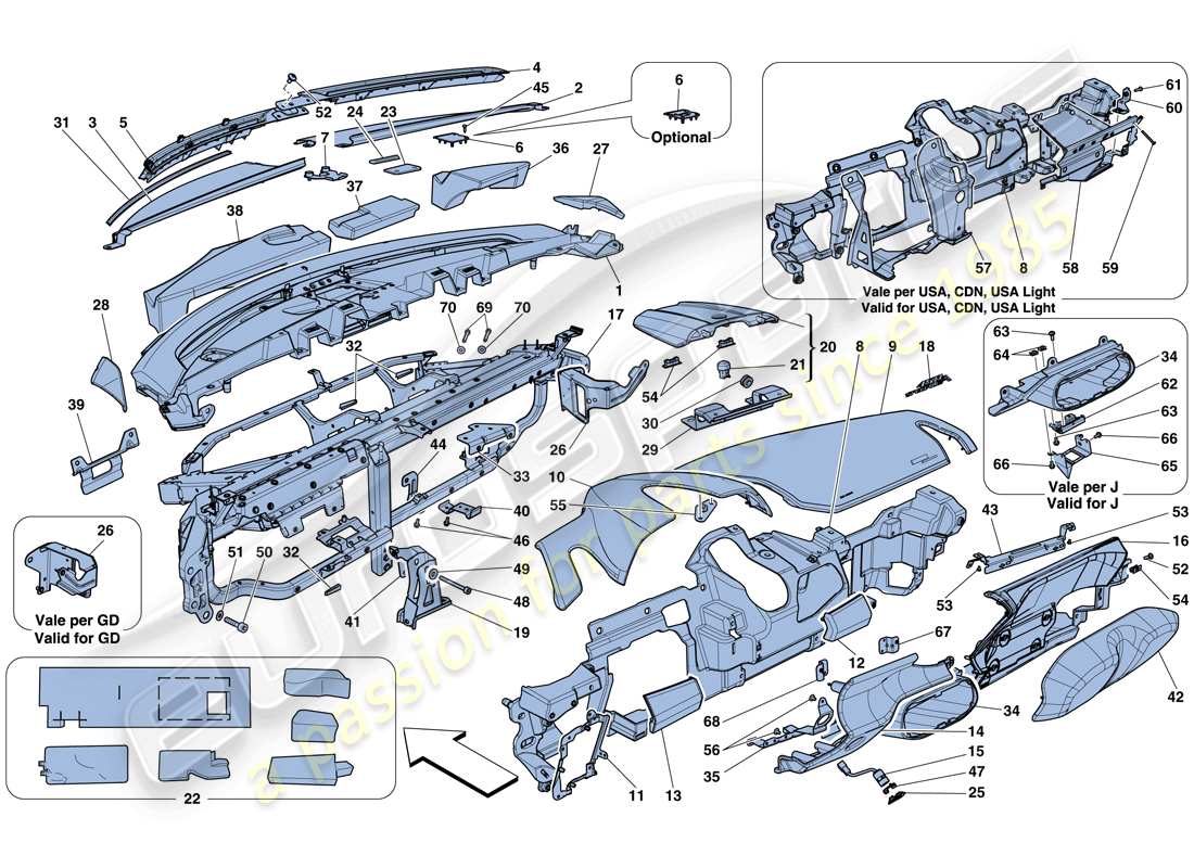 ferrari 458 speciale aperta (rhd) diagramme des pièces du tableau de bord