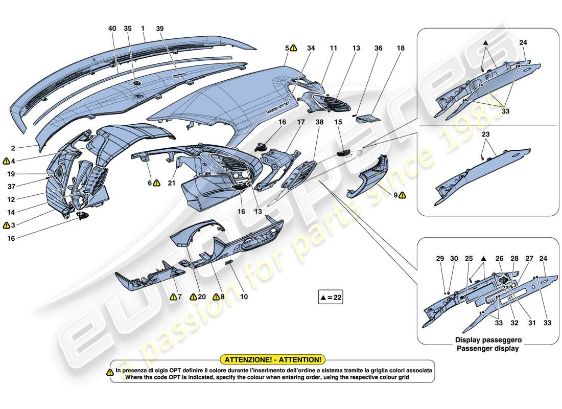 ferrari 488 spider (rhd) tableau de bord - schéma des pièces garniture