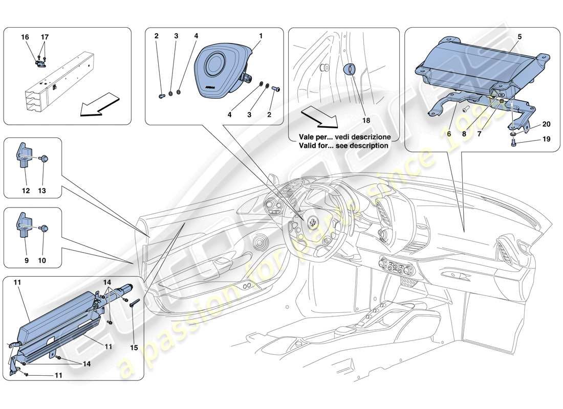 ferrari 488 spider (europe) diagramme des pièces des airbags