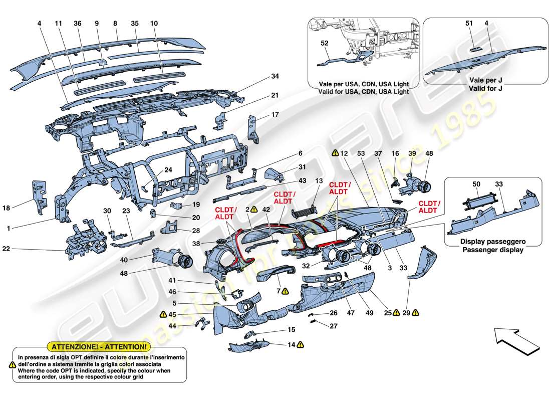 ferrari 812 superfast (rhd) diagramme des pièces du tableau de bord