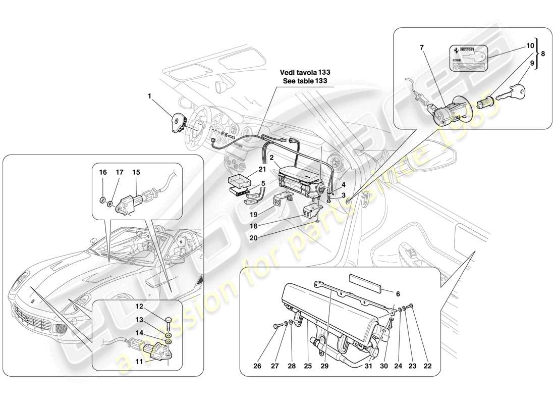 ferrari 599 sa aperta (europe) schéma des pièces de l'airbag