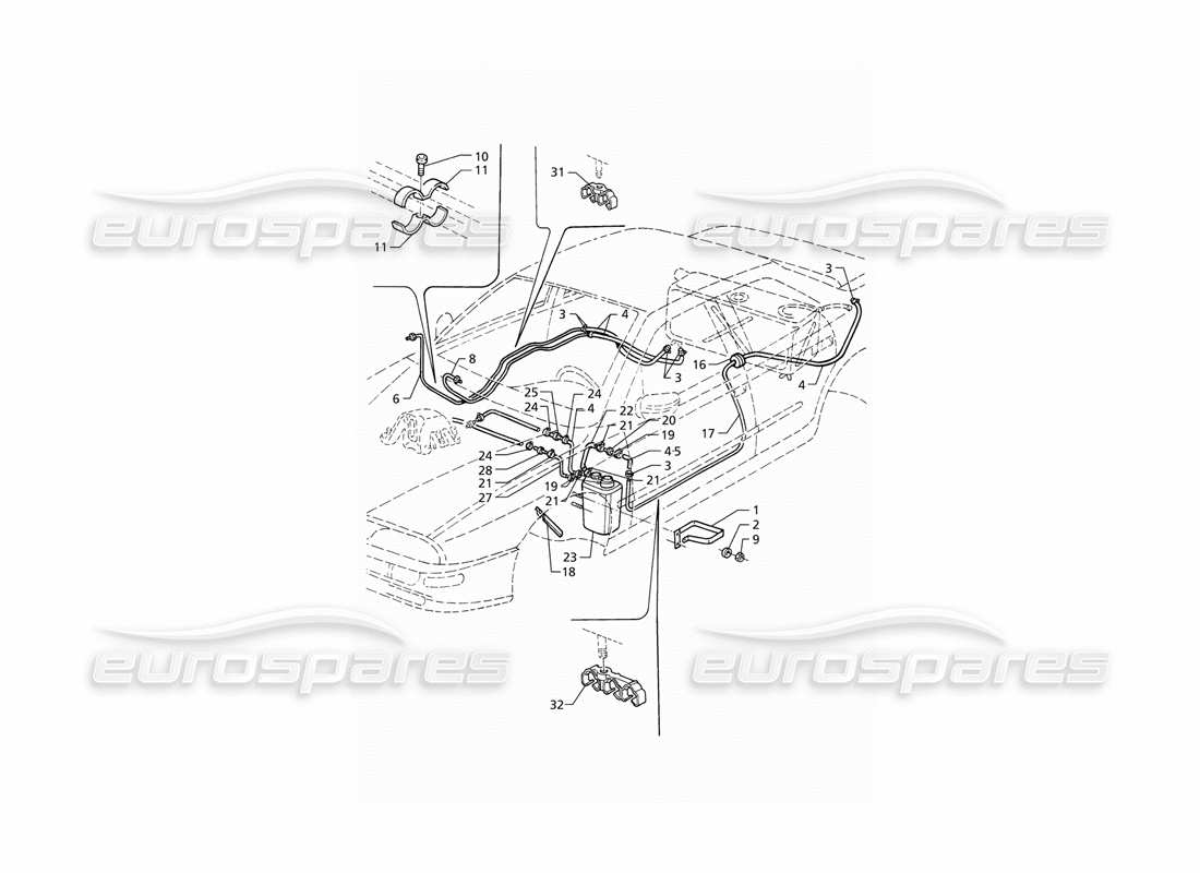 maserati qtp v6 (1996) schéma des pièces du système de récupération des vapeurs d'évaporation et des conduites de carburant (lhd)