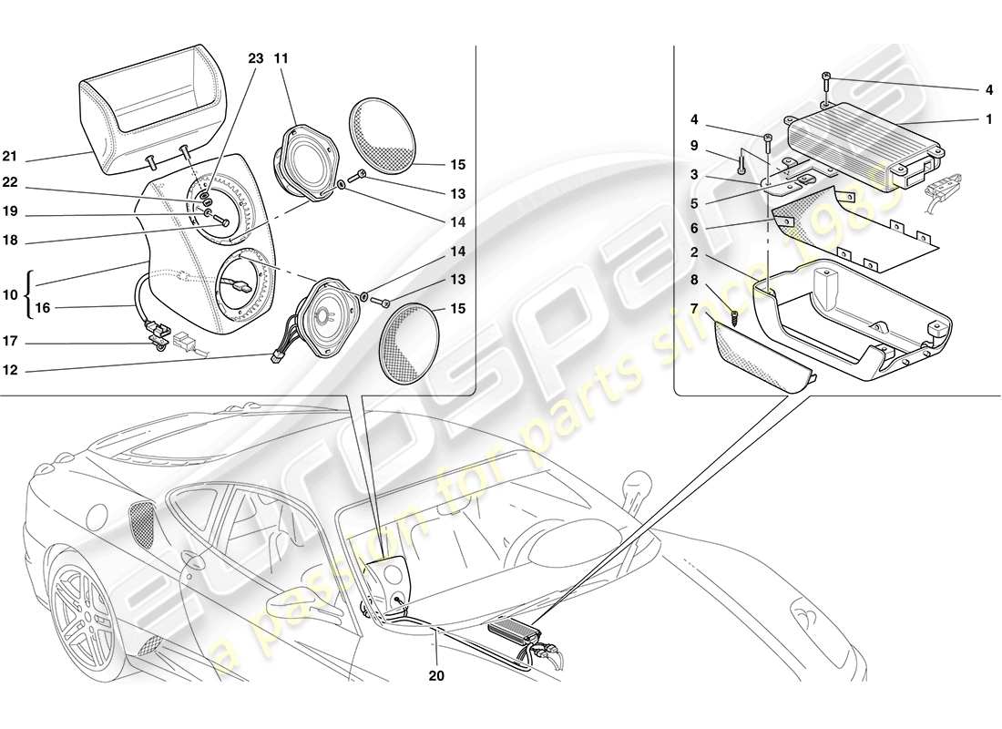 ferrari f430 coupe (rhd) schéma des pièces du système d'amplificateur radio