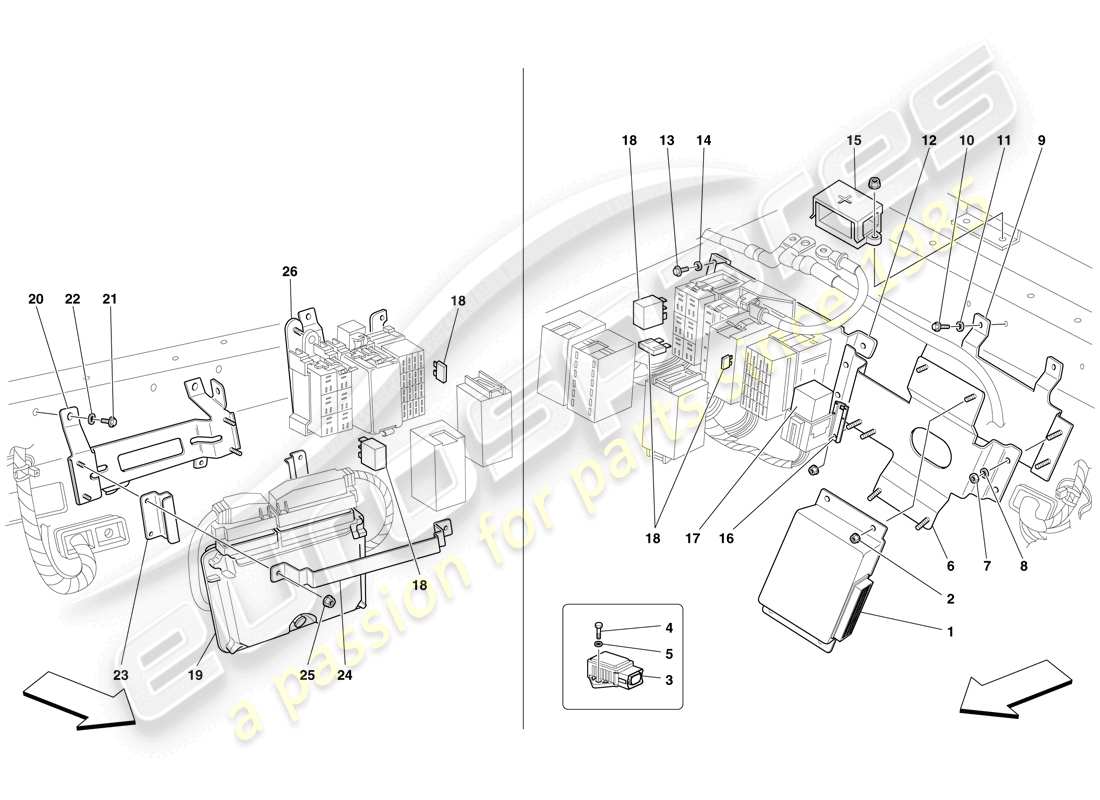 ferrari f430 scuderia (europe) schéma des pièces des calculateurs de l'habitacle arrière