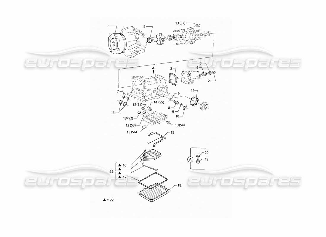 maserati qtp v8 (1998) transmission automatique - pièces internes schéma des pièces