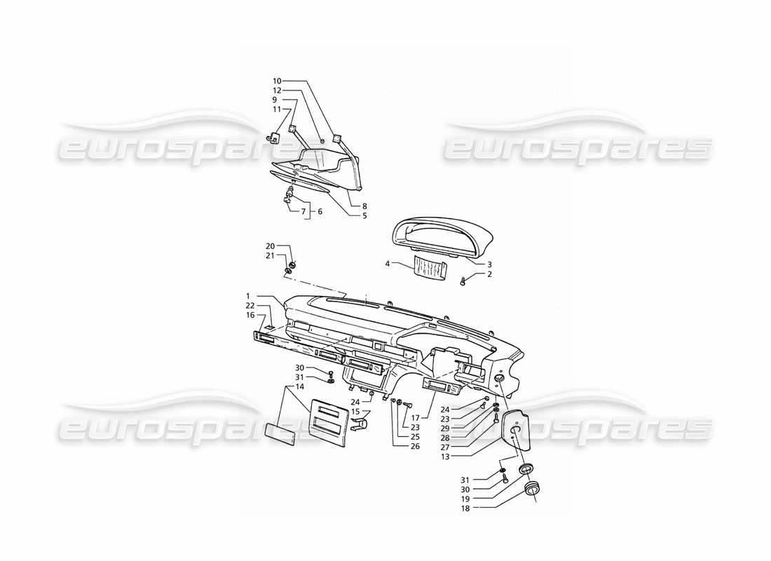 maserati qtp. 3.2 v8 (1999) schéma des pièces du tableau de bord (entraînement droit)