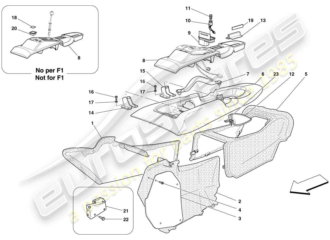 ferrari 599 gtb fiorano (rhd) tunnel - sous-structure et accessoires schéma des pièces