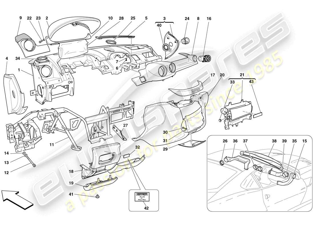 ferrari 599 gto (usa) tableau de bord schéma des pièces