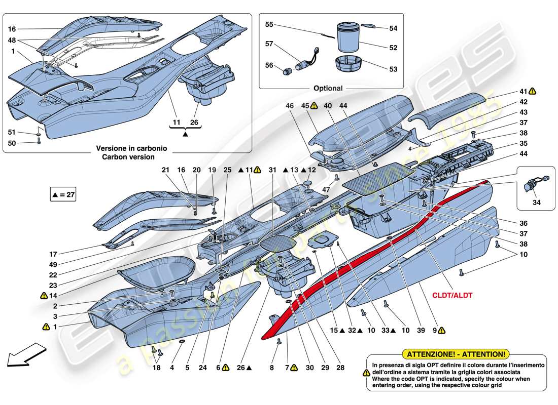 ferrari 812 superfast (rhd) tunnel - sous-structure et accessoires schéma des pièces