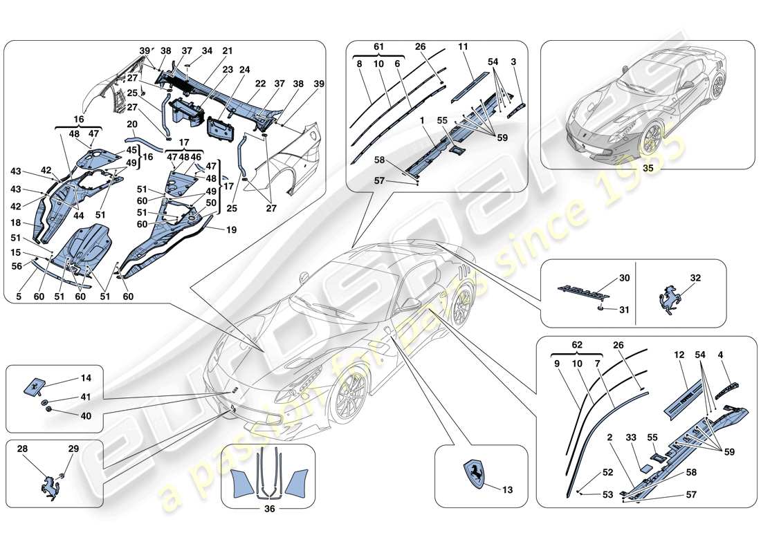 ferrari f12 tdf (rhd) boucliers - garniture externe schéma des pièces