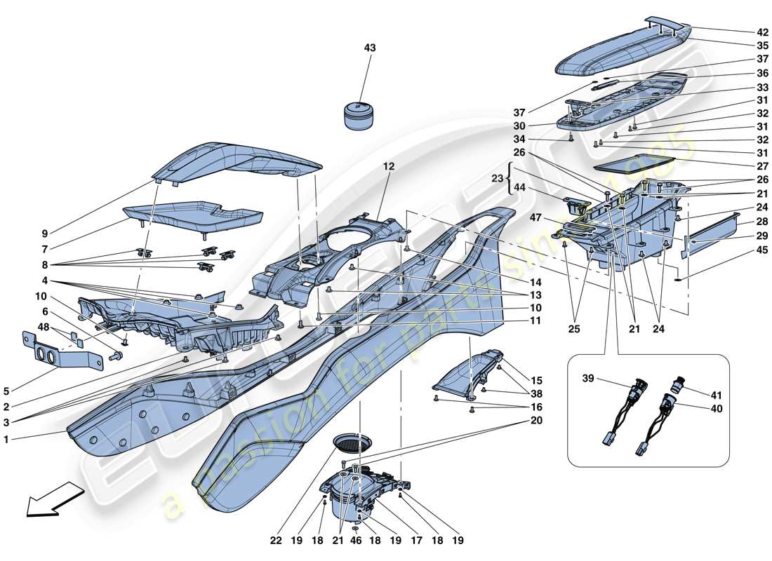 ferrari california t (rhd) tunnel - sous-structure et accessoires schéma des pièces