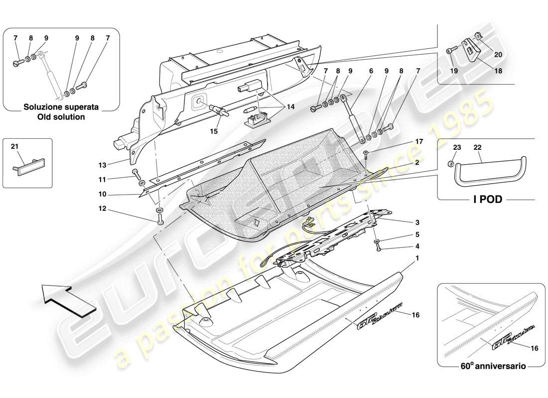 ferrari 612 scaglietti (rhd) boîte à gants schéma des pièces