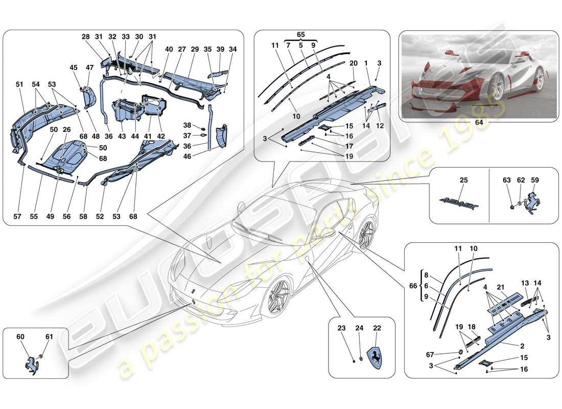 ferrari 812 superfast (europe) boucliers - garniture externe schéma des pièces
