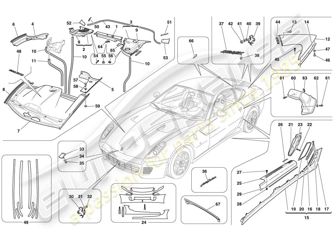 ferrari 599 gtb fiorano (usa) garniture extérieure schéma des pièces