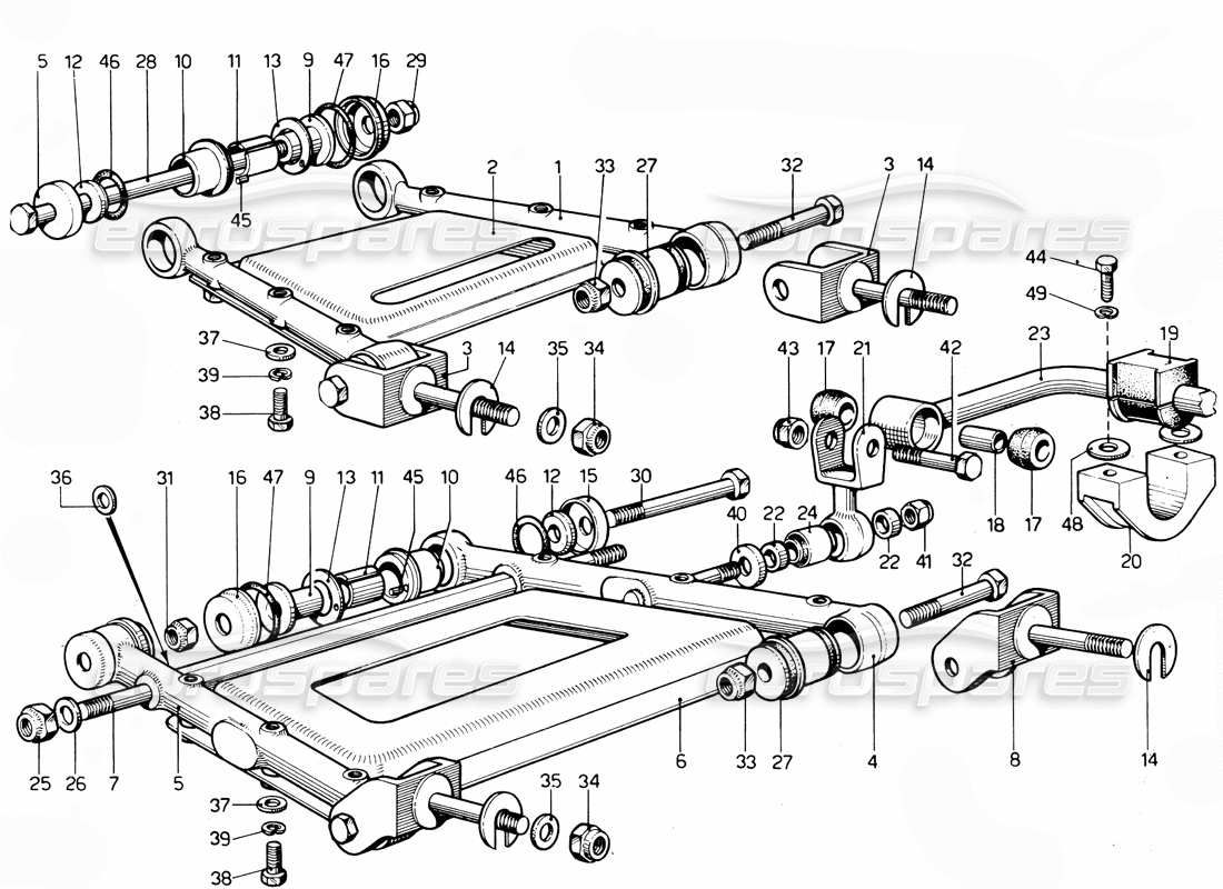 ferrari 365 gtc4 (mechanical) bras de suspension arrière - schéma des pièces de révision