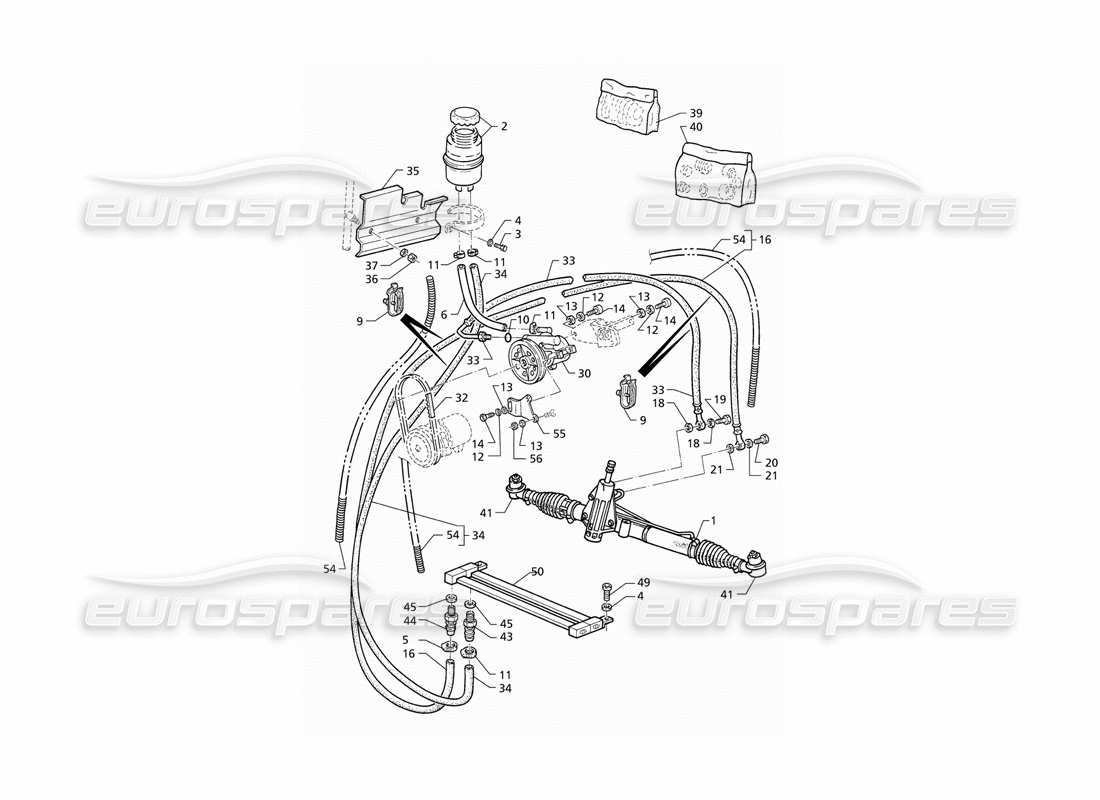 maserati qtp v8 (1998) schéma des pièces du système de direction assistée (rhd)