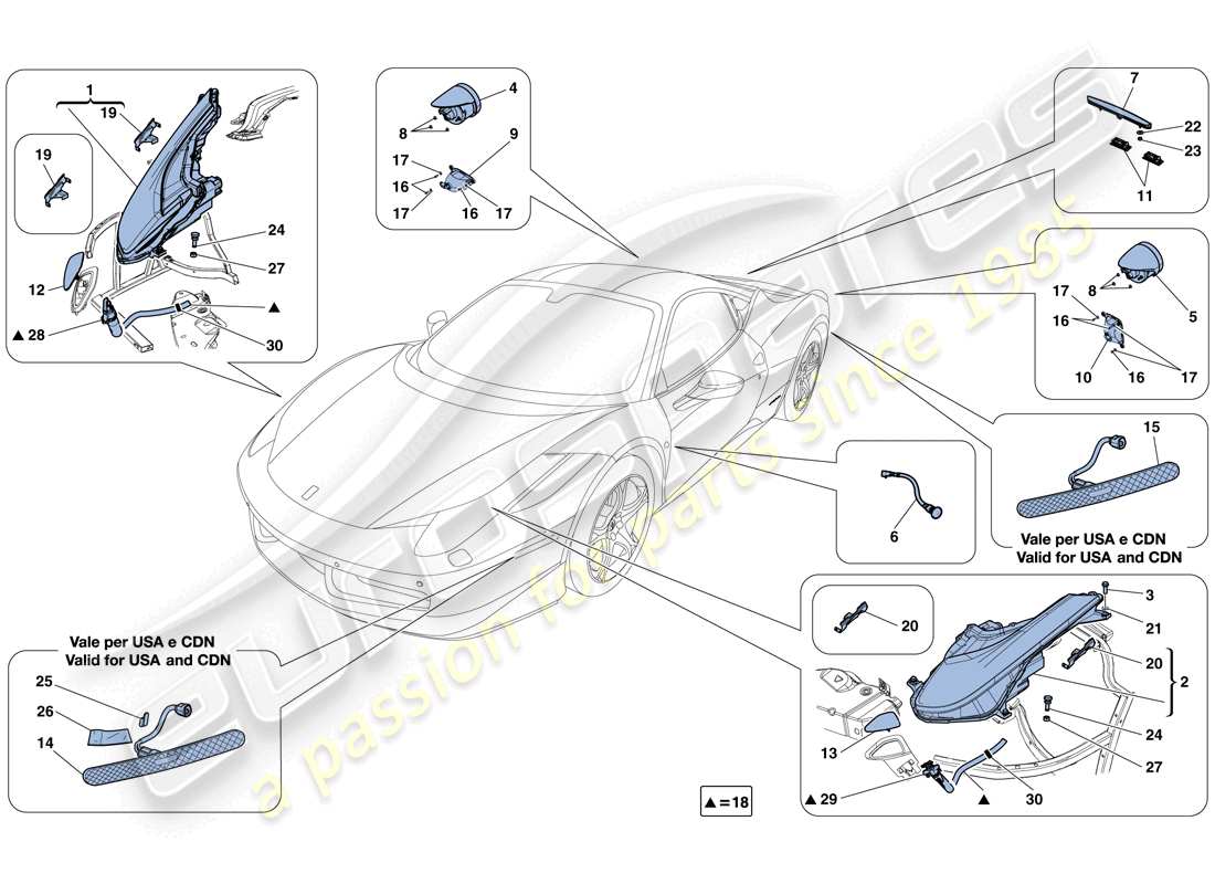 ferrari 458 italia (europe) phares et feux arrière schéma des pièces