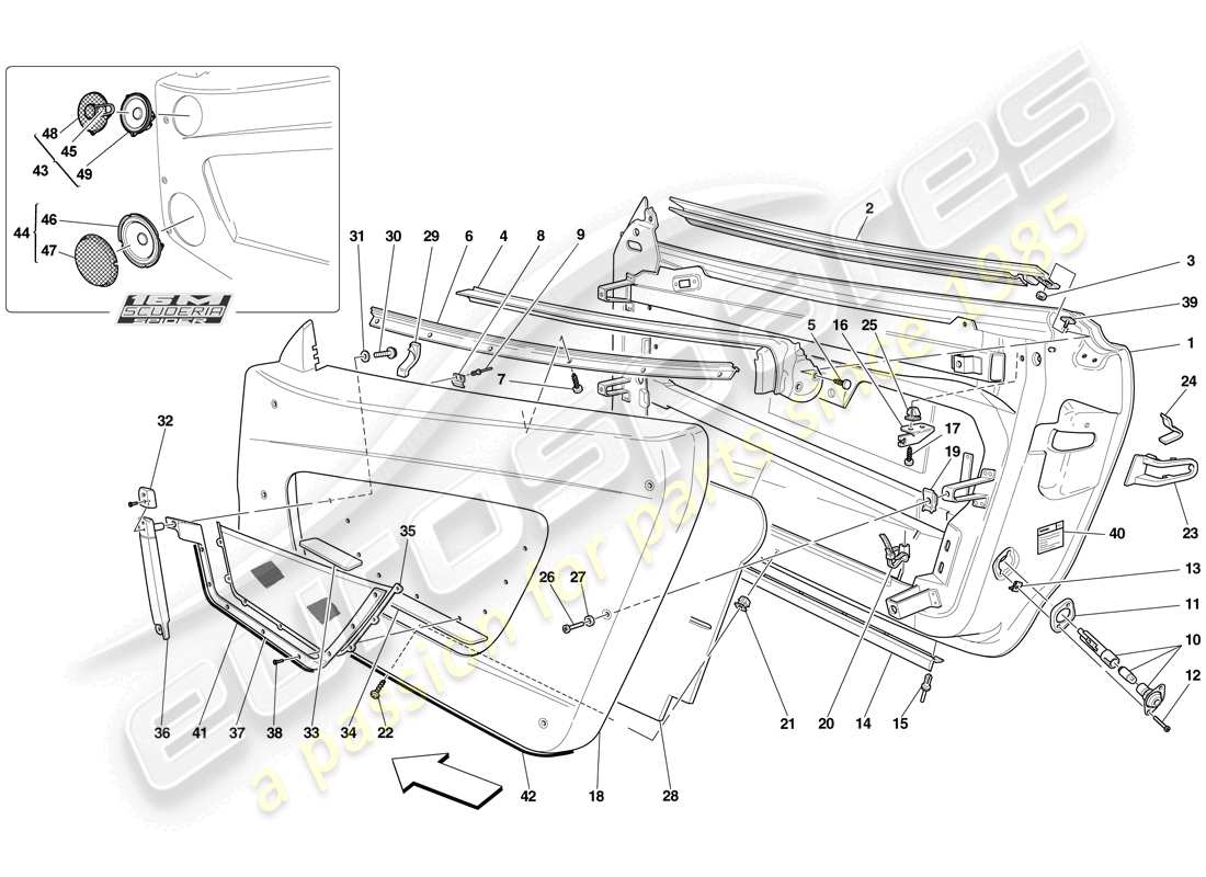 ferrari f430 scuderia spider 16m (europe) portes - sous-structure et garniture schéma des pièces