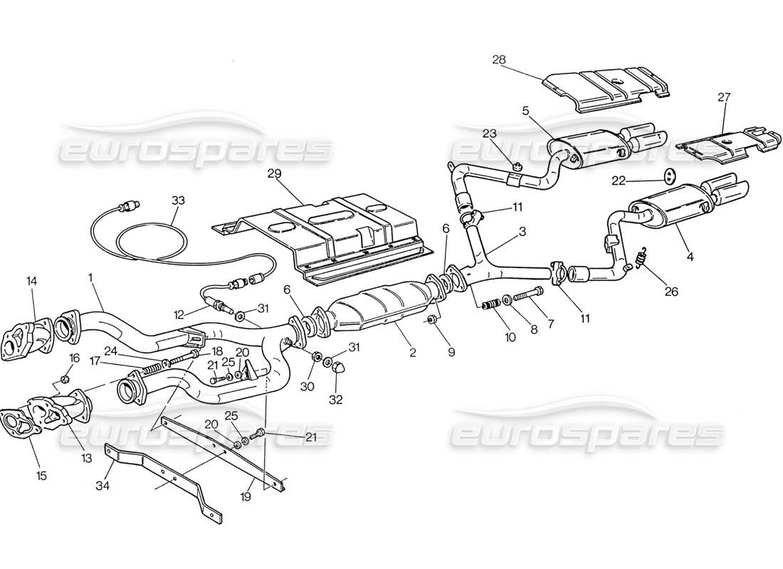maserati 222 / 222e biturbo système d'échappement avec catalyseur (3v) schéma des pièces