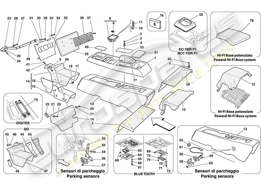 ferrari f430 coupe (rhd) tunnel - sous-structure et accessoires schéma des pièces