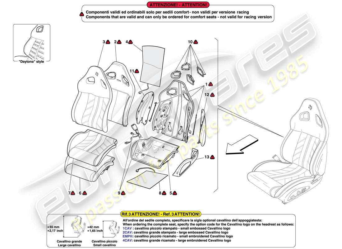 ferrari 599 sa aperta (europe) siège avant - garniture et composants internes schéma des pièces