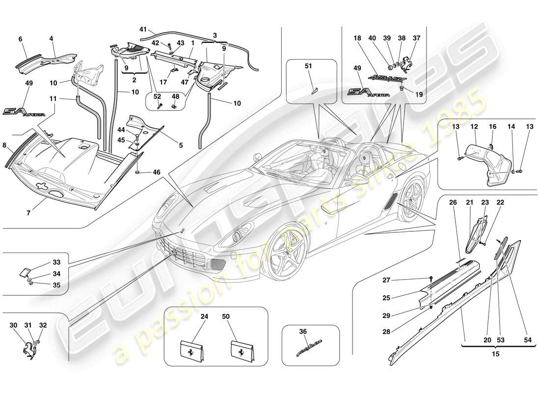 ferrari 599 sa aperta (europe) garniture extérieure schéma des pièces