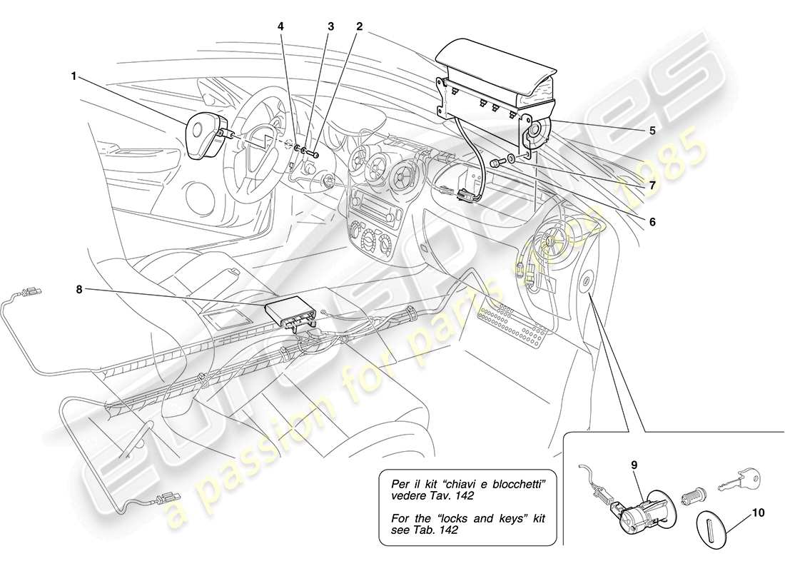 ferrari f430 coupe (rhd) diagramme des pièces des airbags