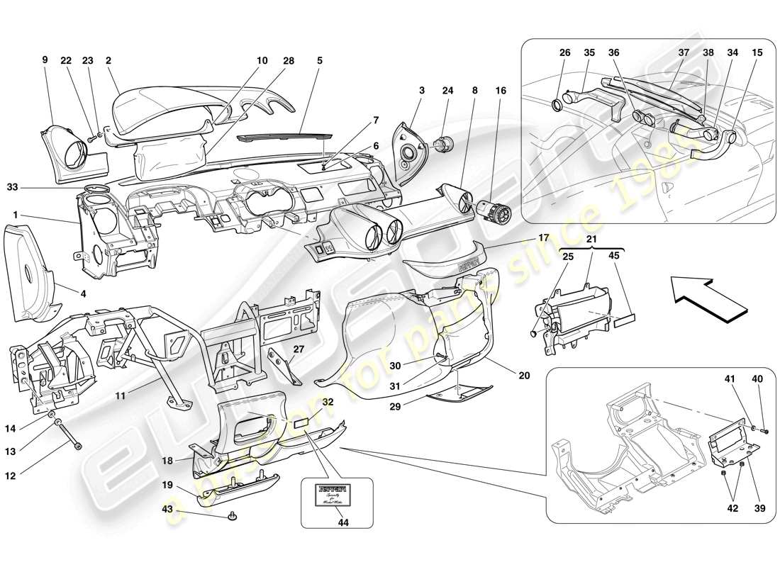 ferrari 599 sa aperta (rhd) tableau de bord schéma des pièces