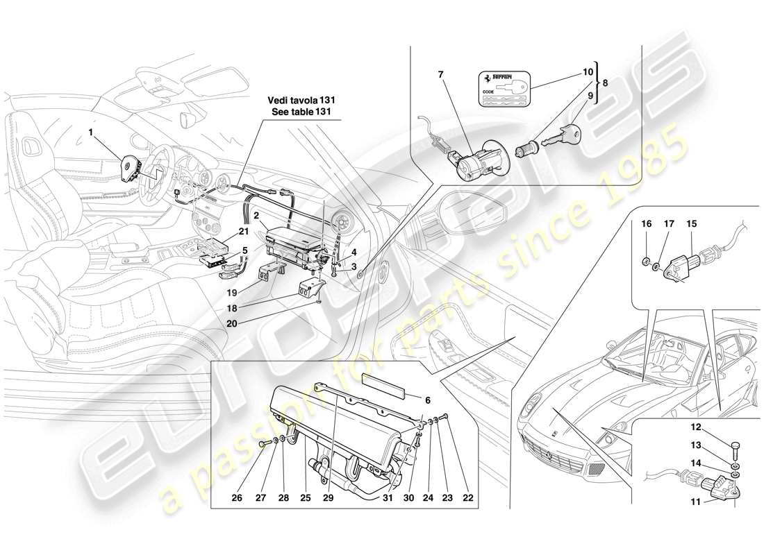 ferrari 599 gtb fiorano (usa) schéma des pièces de l'airbag