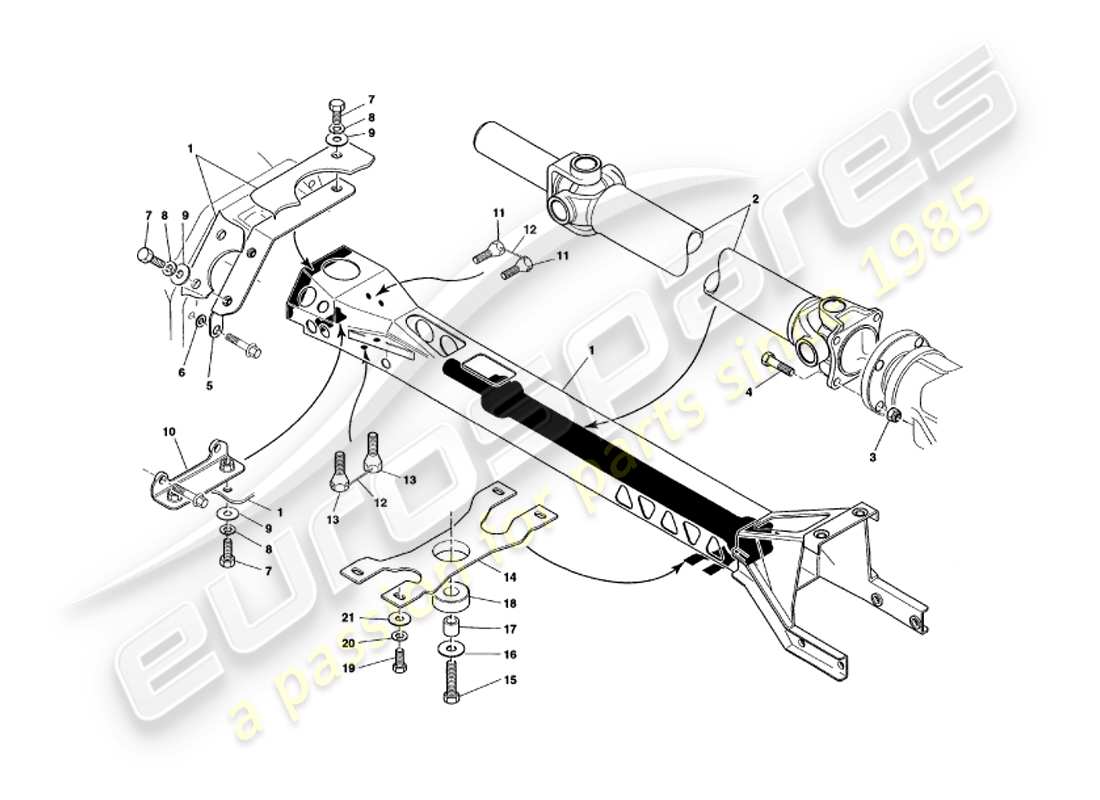 aston martin v8 volante (2000) diagramme des pièces du tube de couple et de l'arbre de transmission