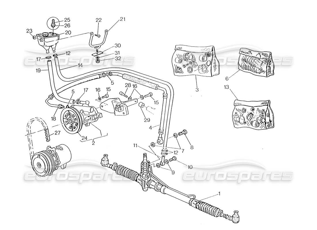maserati karif 2.8 schéma des pièces du système de direction assistée (direction à droite)